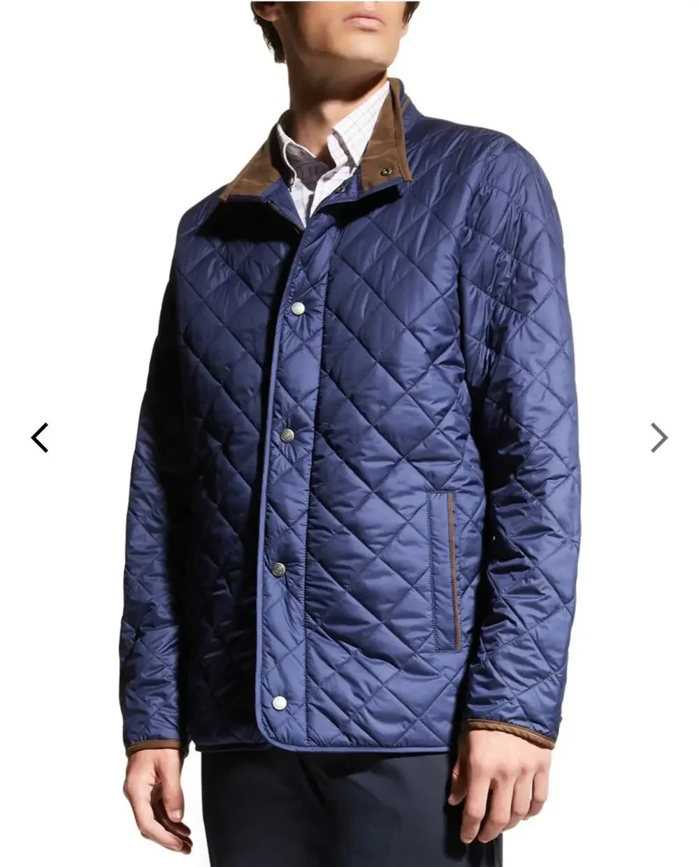 Peter Millar Suffolk Quilted Travel Coat XXL Navy Suede Trim Quiet Luxury